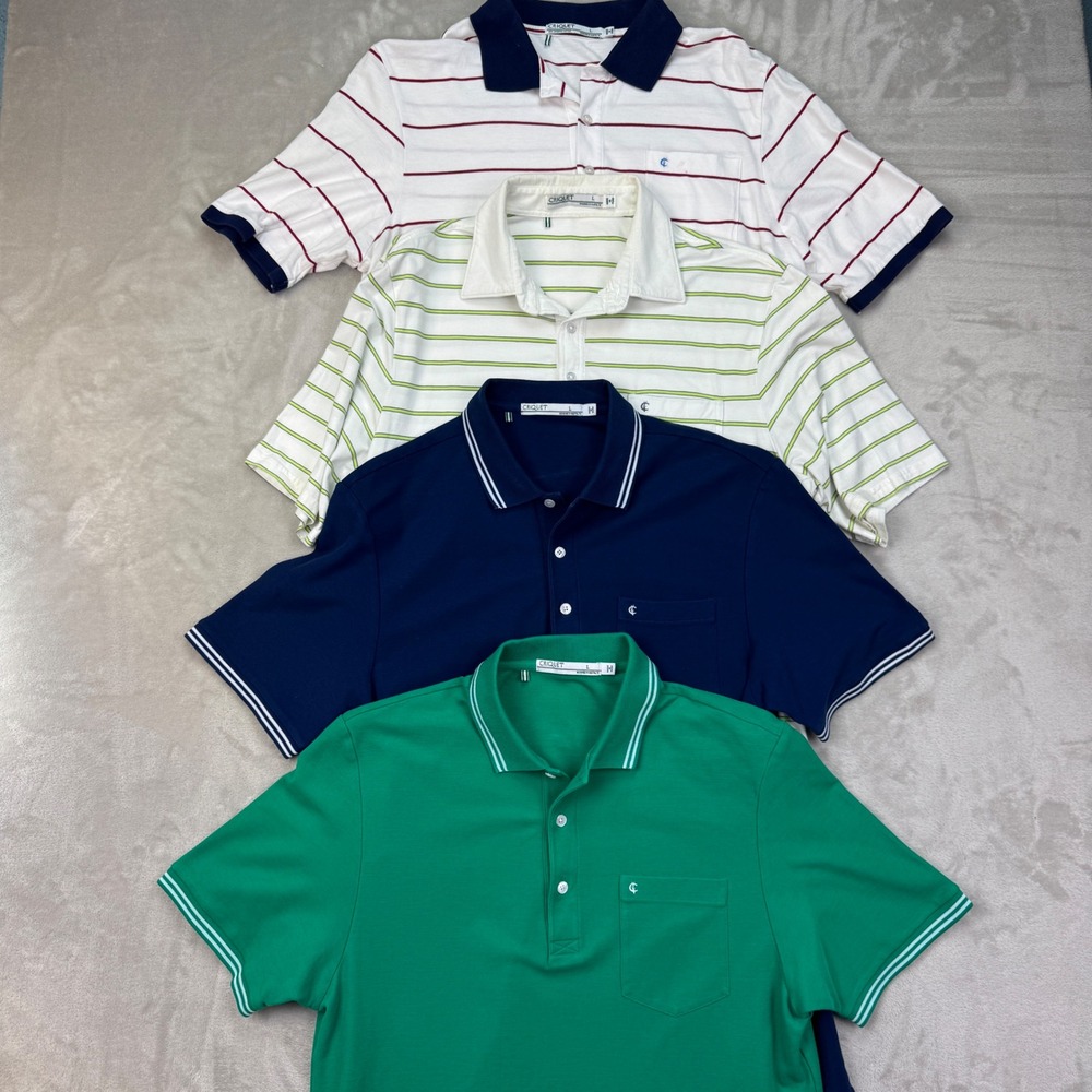 Criquet Polo Shirts Lot 4 Mens Large Pima Cotton Preppy Golf Casual Tipped
